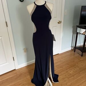 Macy's Blue Backless Halter Bodycon Dress